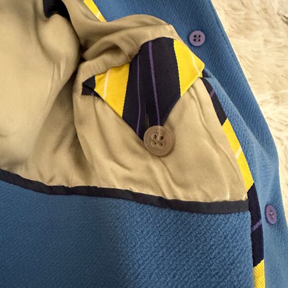 J. Crew Blue Day Lady Collared Wool Blend Tie Front Trench Coat Size Petite 2 - Picture 8 of 10